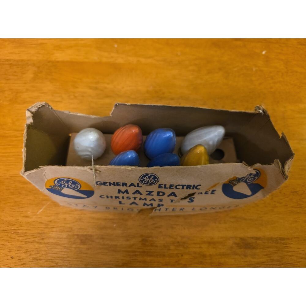 7 Vintage GE Mazda USA MULTICOLORED C9.5 C-9 SWIRL Christmas Lights Old 1930s
